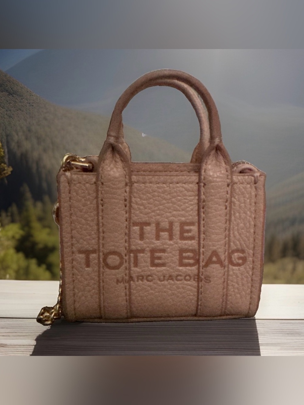 Marc Jacobs Nano Tote Bag Charm in Rose Pink with Gold Chain